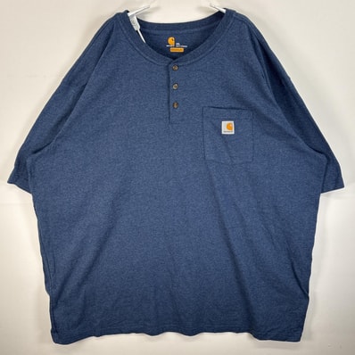 古着 カーハート Carhartt 半袖Tシャツ ワンポイント ロゴ 大きいサイズ ヘンリーネック 4XL ネイビー 無地 メンズ
