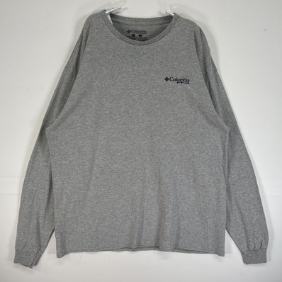 古着 コロンビア Columbia 長袖Tシャツ 両面 ラバープリント PFG 星条旗 魚柄 XL グレー メンズ