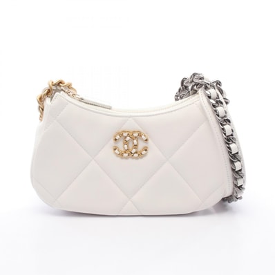 シャネル CHANEL シャネル19 マトラッセ スモール ホーボー ショルダーバッグ バッグ レザー レディース ホワイト系 AP3676 【中古】