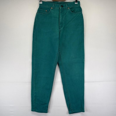 古着 80's/80年代 リー Lee USA製 デニム パンツ テーパード カラーパンツ レザーパッチ 11 MED グリーン系 レディース
