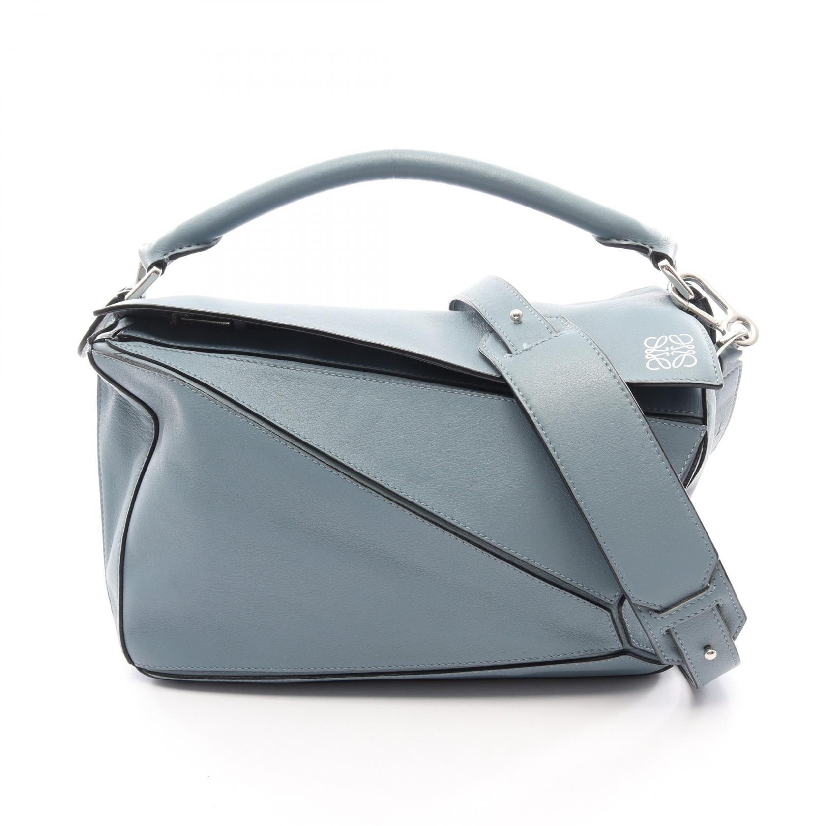 ロエベ LOEWE パズルバッグ ミディアム 2WAY ハンドバッグ バッグ レザー レディース ブルー系 【中古】