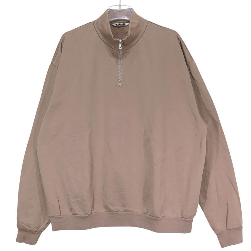 AURALEE Elastic High Gauge Sweat Half Zip P/O "Gray Beige"