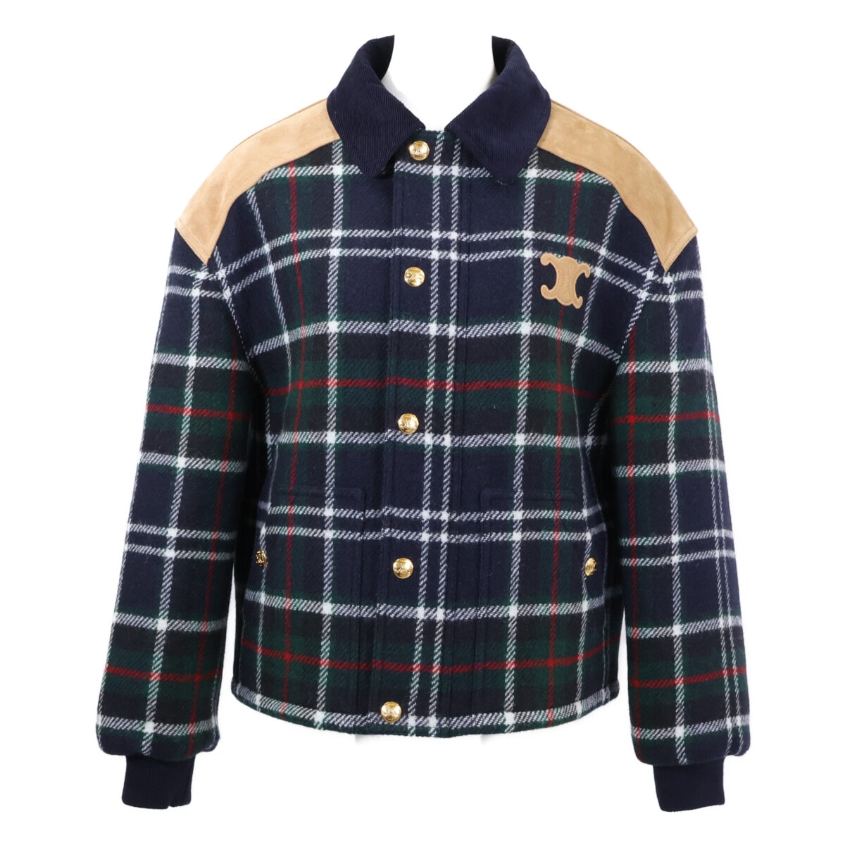 セリーヌ 【美品/国内正規】RV0R20645.GAN0 トリオンフ タータンチェック ウール ジャケット 36