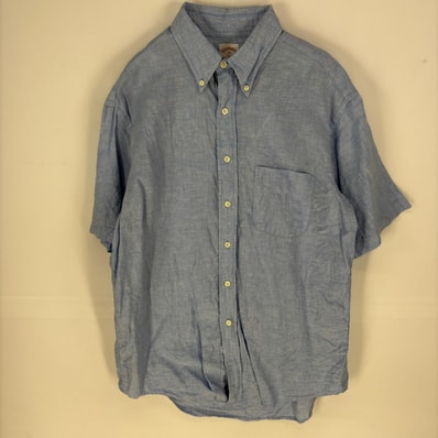 古着 ブルックスブラザーズ Brooks Brothers 半袖シャツ ボタンダウン 胸ポケット 346 リネンシャツ M 水色系 メンズ