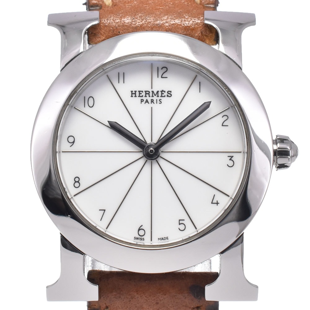 エルメス HERMES HR1.210 Hウォッチ ロンド ホワイト クォーツ レディース 良品 内箱・保証書付き 腕時計 J#147930