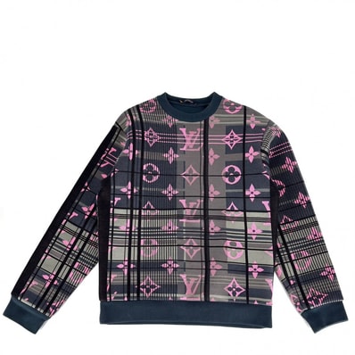 LOUIS VUITTON ルイヴィトン スウェット モノグラムジャガード トレーナー 長袖トップス アパレル 服 XS ネイビー 紺 ピンク コットン ポリエステル メンズ 春 秋 冬 美品【中古品】