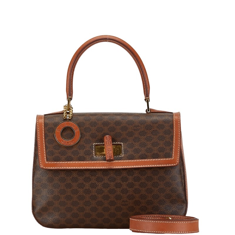 セリーヌ マカダム ハンドバッグ ショルダーバッグ 2WAY ブラウン PVC レザー レディース CELINE 中古