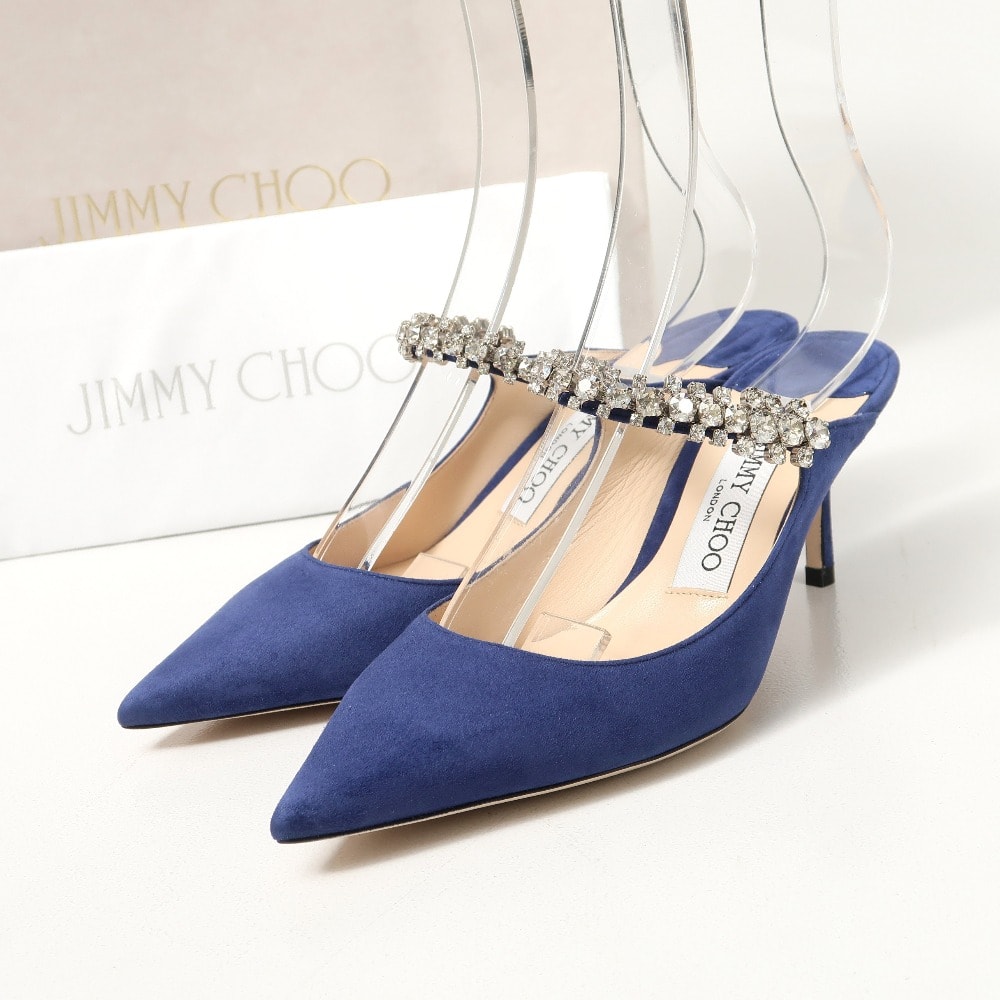 ■未使用品■JIMMY CHOO ジミーチュウ BING 65 ビング 65 ミュール サイズ35 ビジュー スエード ストラップ ピンヒール ポインテッドトゥ 靴 20250926/RA2549