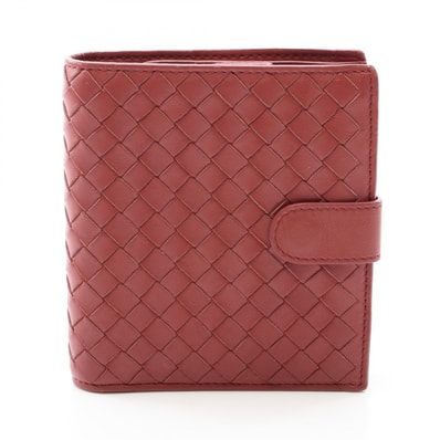 ボッテガヴェネタ BOTTEGA VENETA イントレチャート 二つ折り財布 財布 レザー レディース ボルドー系 【中古】