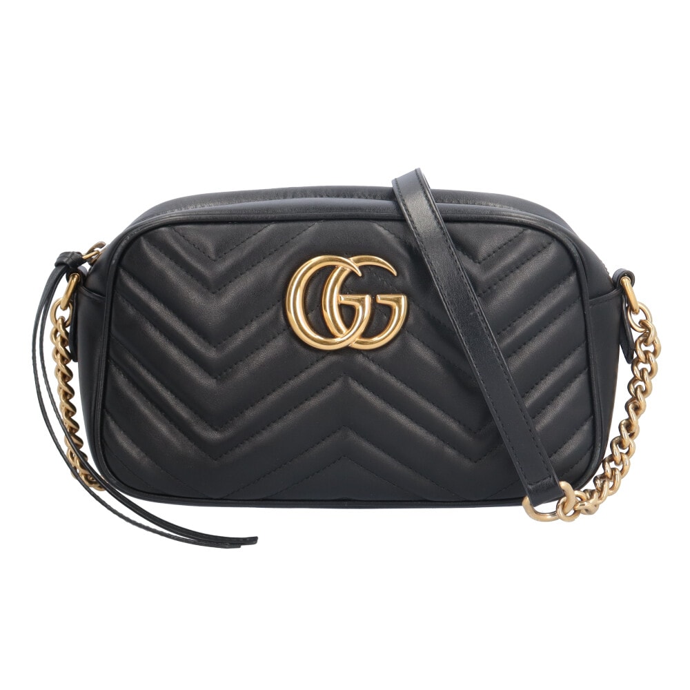 グッチ キルティングスモールショルダー GGマーモント ショルダーバッグ レザー 447632 ブラック レディース GUCCI 中古