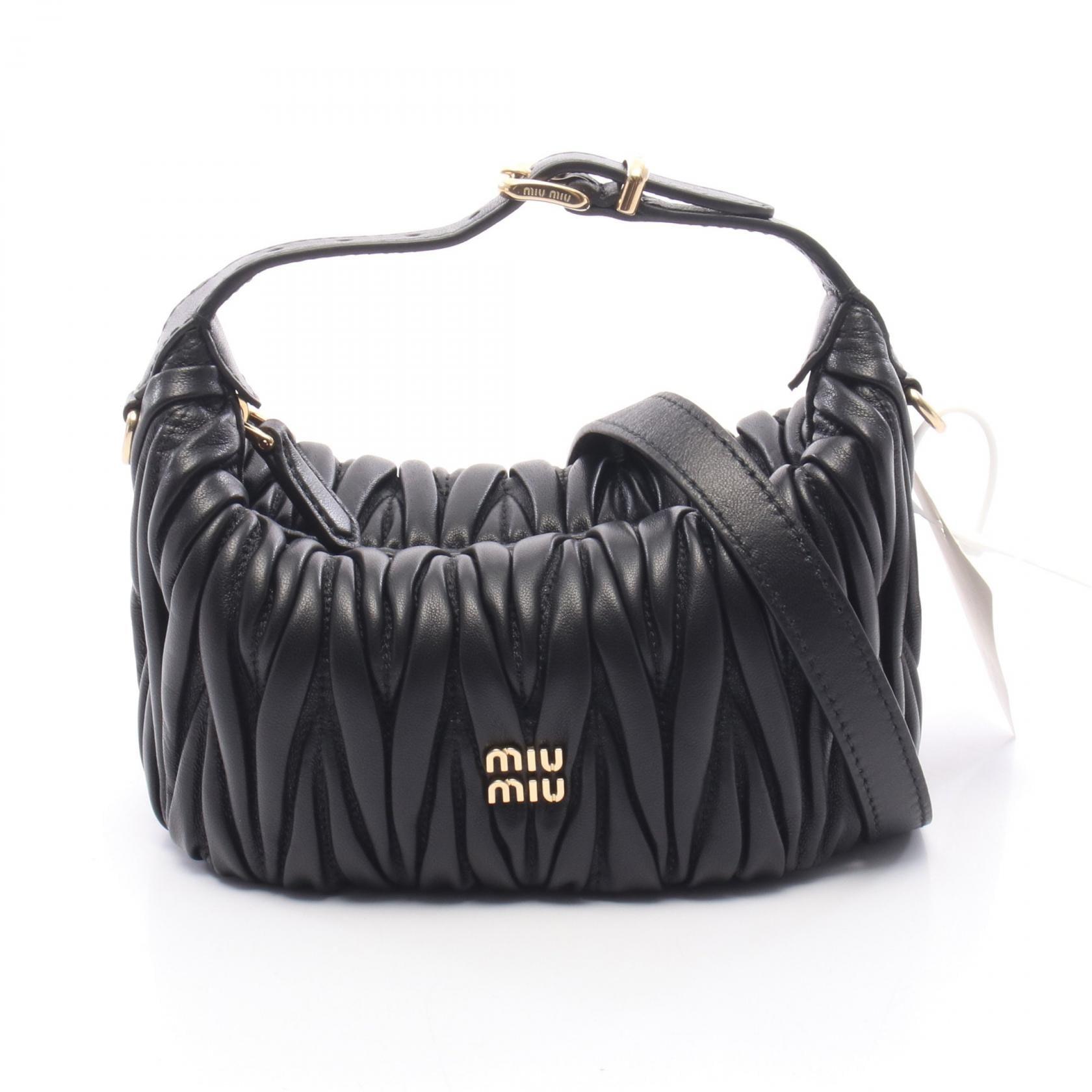 ミュウ ミュウ Miu Miu MATELASSE'MIU マテラッセ ハンドバッグ バッグ レザー レディース ブラック系 5NE026 【中古】