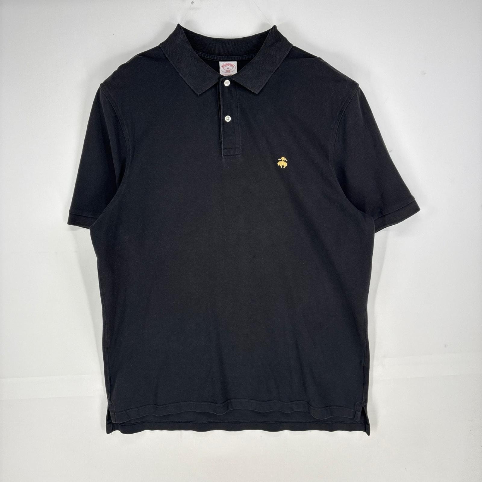 古着 ブルックスブラザーズ Brooks Brothers 鹿の子 半袖シャツ ワンポイント 刺繍ロゴ ポロシャツ XL ブラック系 メンズ
