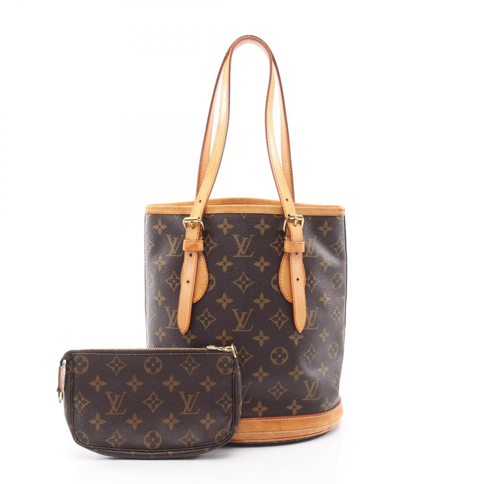 ルイ・ヴィトン LOUIS VUITTON バケットPM ハンドバッグ バッグ PVCコーティングキャンバス レザー モノグラム レディース ブラウン系 M42238 【中古】