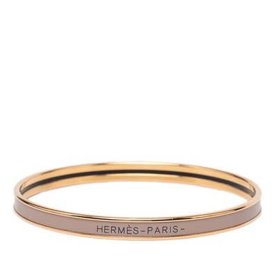エルメス ユニ XS エナメルブレスレット バングル ベージュ系 ゴールド メッキ レディース HERMES 【中古】