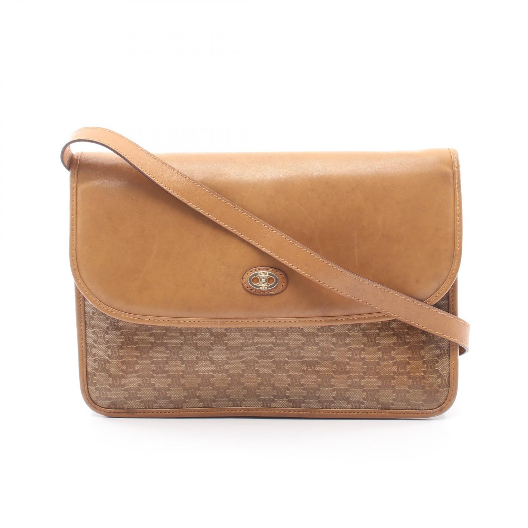 セリーヌ CELINE トリオンフ ショルダーバッグ バッグ PVCコーティングキャンバス レザー レディース ベージュ系 【中古】