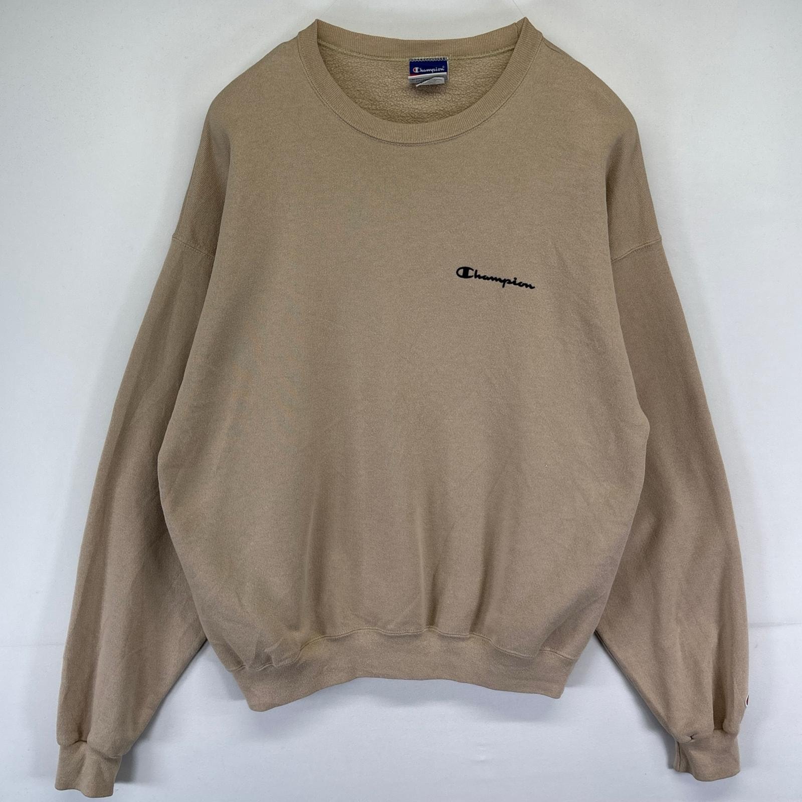 古着 チャンピオン Champion スウェット ワンポイントロゴ クルーネック トレーナー プルオーバー L  ベージュ系 メンズ