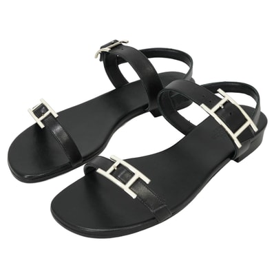 【渋谷並木橋店】HERMES エルメス サンダル フラット ナイン 黒 (ブラック) カーフ 23cm(#36) シルバー金具 HS211002Z2009 新品未使用
