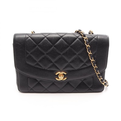 シャネル CHANEL マトラッセ ダイアナフラップ ショルダーバッグ バッグ キャビアスキン(グレインドカーフ) レディース ブラック系 【中古】