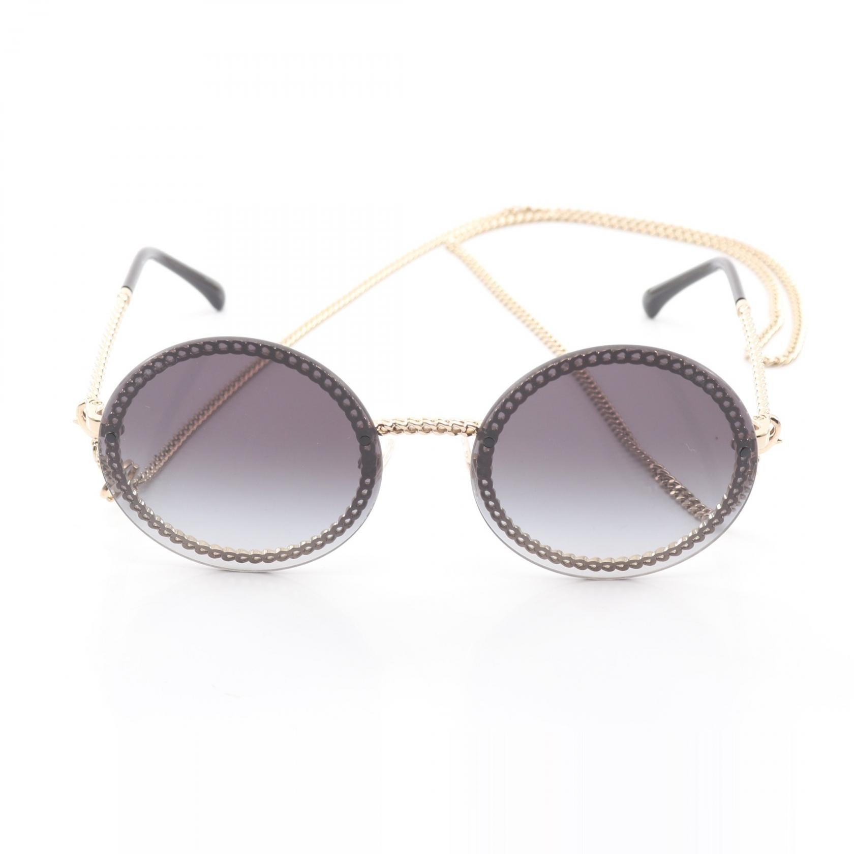 シャネル CHANEL ココマーク グラスチェーン サングラス 衣料品 プラスチック / GP レディース ブラック系 / ゴールド系 4245 【中古】