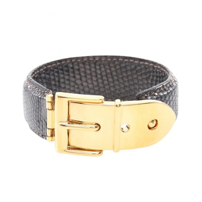 グッチ GUCCI ベルトモチーフ バングル アクセサリー GP(ゴールドメッキ) リザード レディース ブラック系 / ゴールド系 【中古】