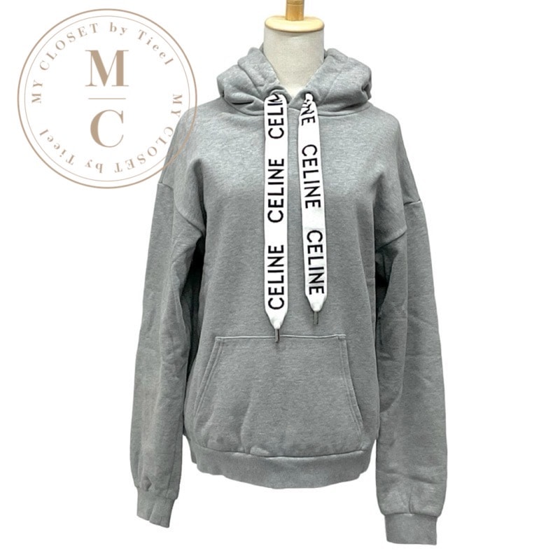 セリーヌ CELINE トップス コットン グレー ロゴ ルーズフーディー