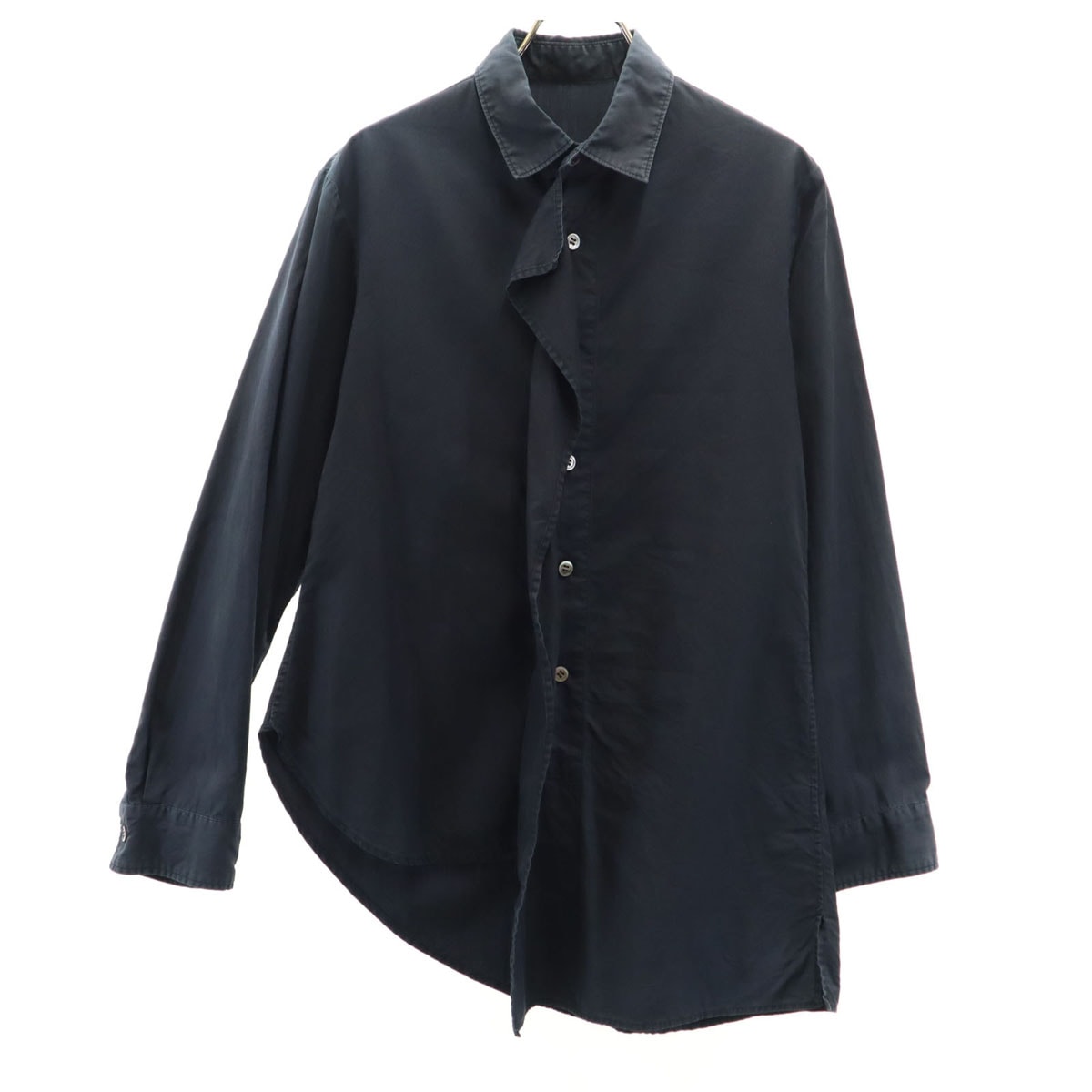 Y's ワイズ 日本製 長袖 アシメ シャツ 1 濃紺 ヨウジヤマモト 変形