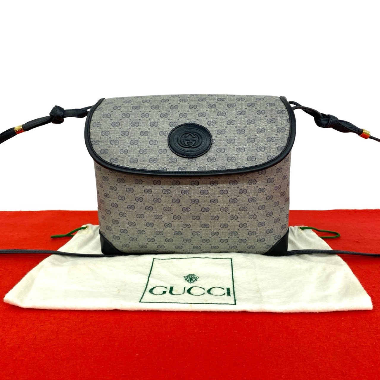 GUCCI グッチ マイクロGG ロゴ レザー PVC ショルダーバッグ ネイビー
 345-5