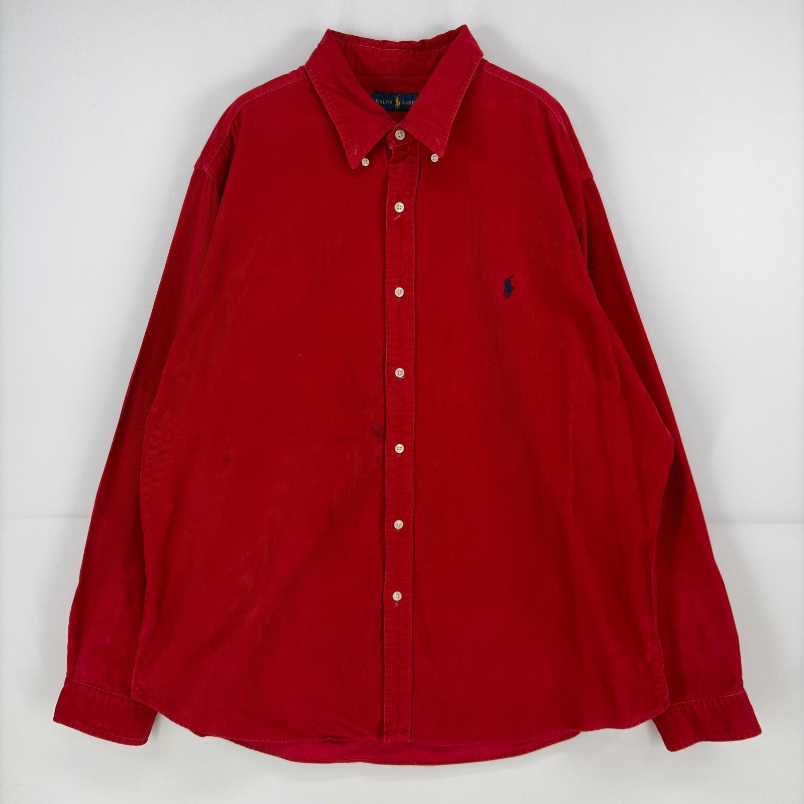 古着 ポロ・ラルフローレン POLO RALPH LAUREN コーデュロイ 長袖シャツ ワンポイント 大きいサイズ コーデュロイ 2XL レッド メンズ