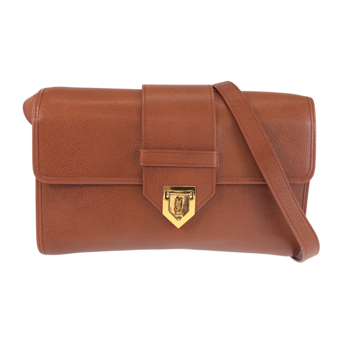 美品 YVES SAINT LAURENT イヴ サンローラン ヴィンテージ YSL ブラウン ゴールド金具 レザー ショルダーバッグ ポシェット 601370 【中古】