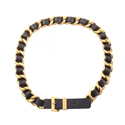 シャネル CHANEL チェーン ベルト 衣料品 レザー GP レディース ゴールド系 / ブラック系 【中古】