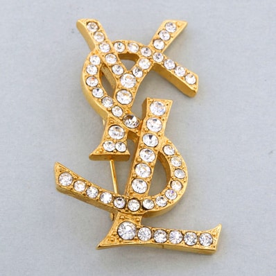 【値下げ】YVES SAINT LAURENT イヴ・サンローラン YSLロゴ ライトストーン ブローチ ブローチ GP ゴールド レディース【中古】