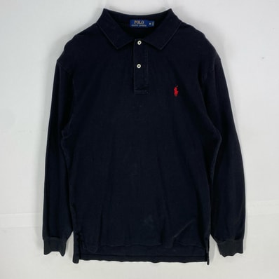 古着 ポロ・ラルフローレン POLO RALPH LAUREN 長袖シャツ ワンポイント ロゴ 刺繍 ポロシャツ M ブラック系 メンズ