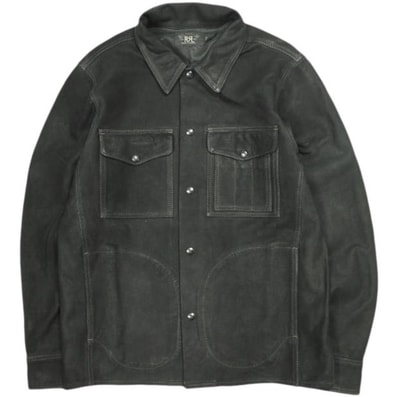 RRL ダブルアールエル 25AW Roughout Suede Work Shirt ラフアウトスエード ワークシャツ MNRRWOV16820377 XS BLACK 革ジャン Double RL レザー ジャケット 定価346,500円 アウター