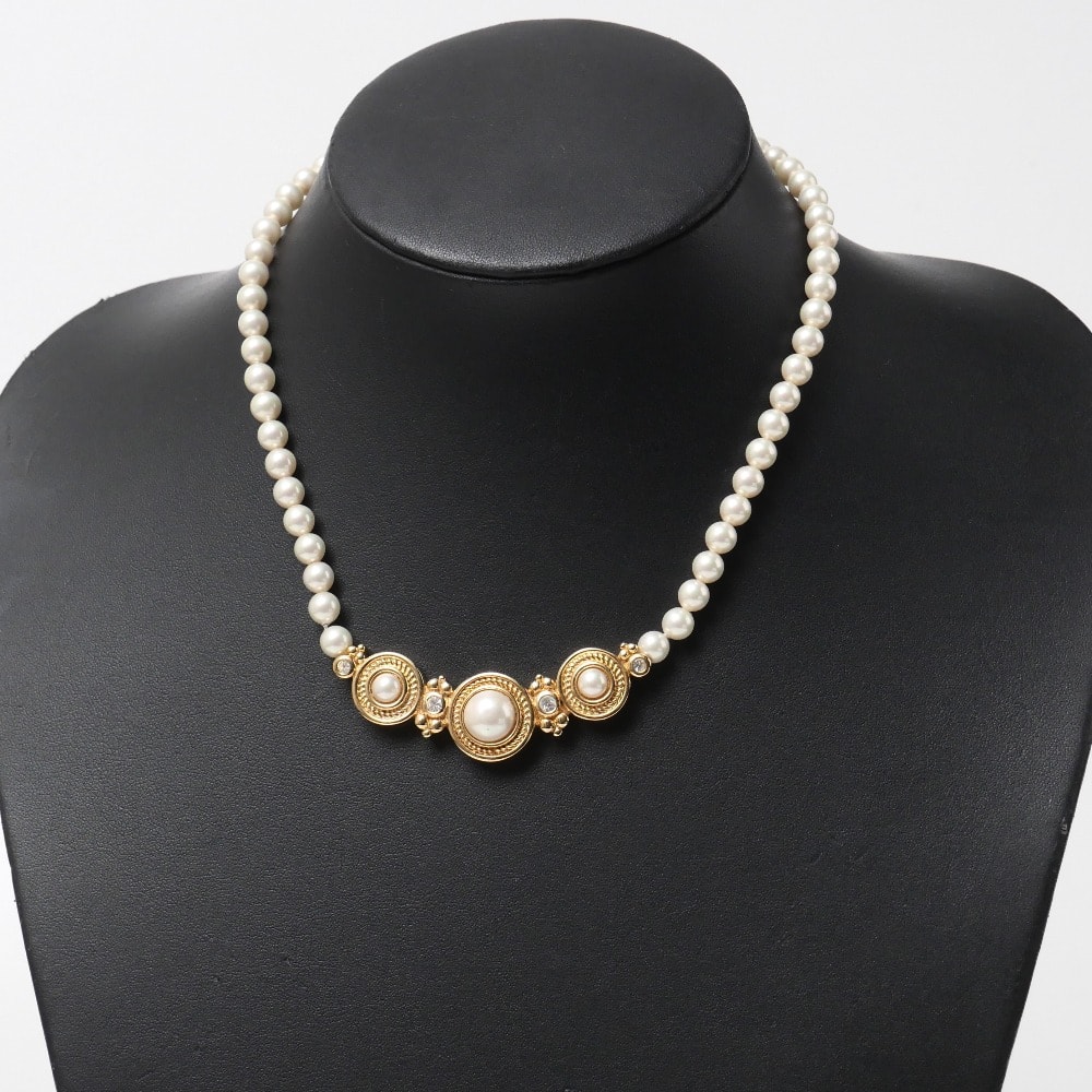 ■美品■Christian Dior クリスチャンディオール ネックレス パールモチーフ ラインストーン ドイツ製 ブランド古着【中古】20251128/RA6682