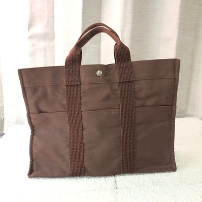 HERMES Her Line Canvas Tote Bag "Brown"
