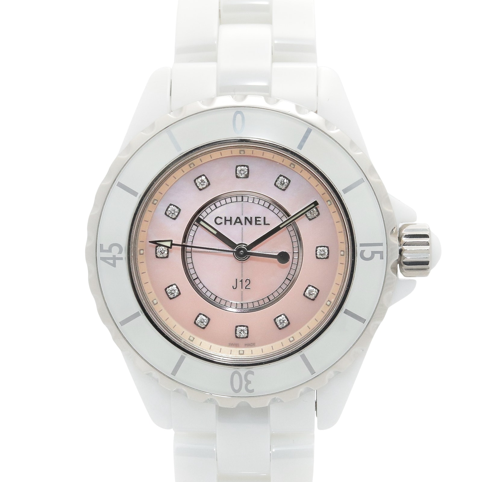 シャネル CHANEL J12 12Pダイヤ 腕時計 時計 セラミック ダイヤモンド レディース ピンク系 ピンクシェル H5513 【中古】
