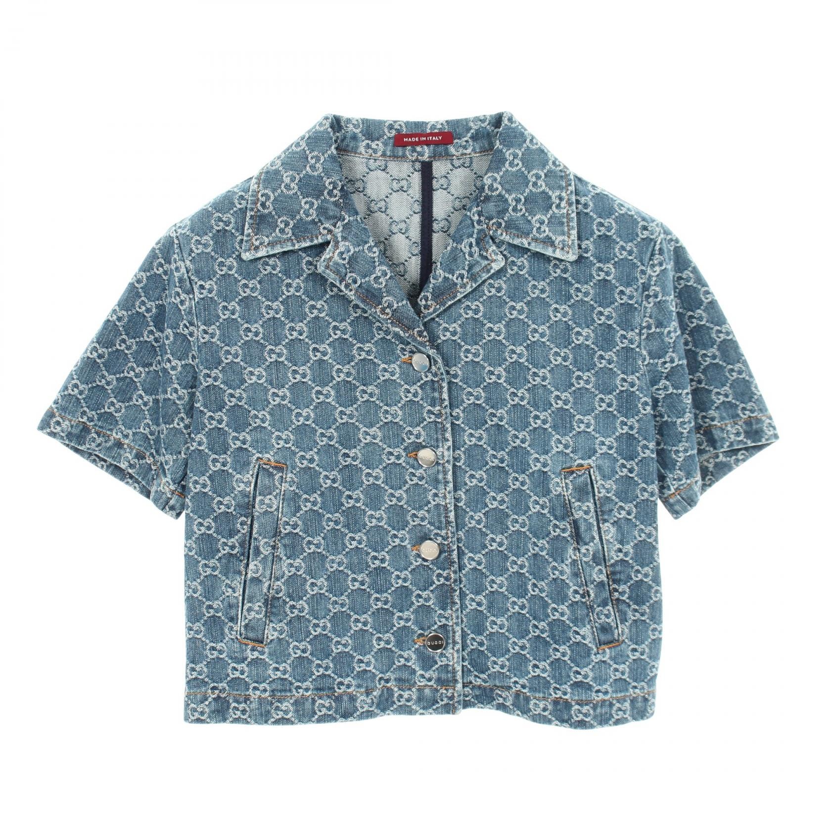 グッチ GUCCI GGジャガード オープンカラー 半袖 衣料品 トップス コットン レディース ブルー系 788680 【中古】