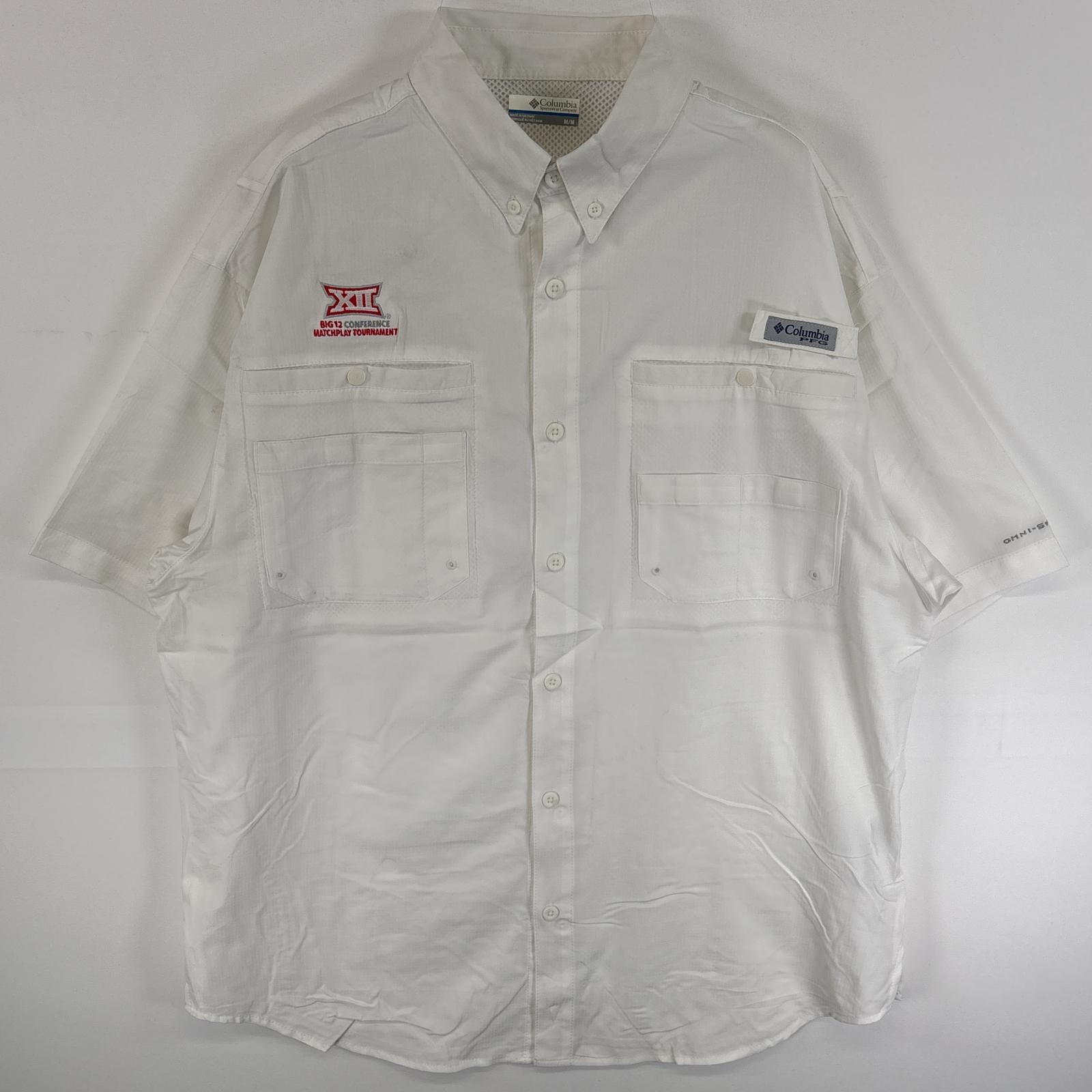 古着 コロンビア Columbia 半袖シャツ PFG ワンポイント ロゴ 胸ポケ M ホワイト 無地 メンズ