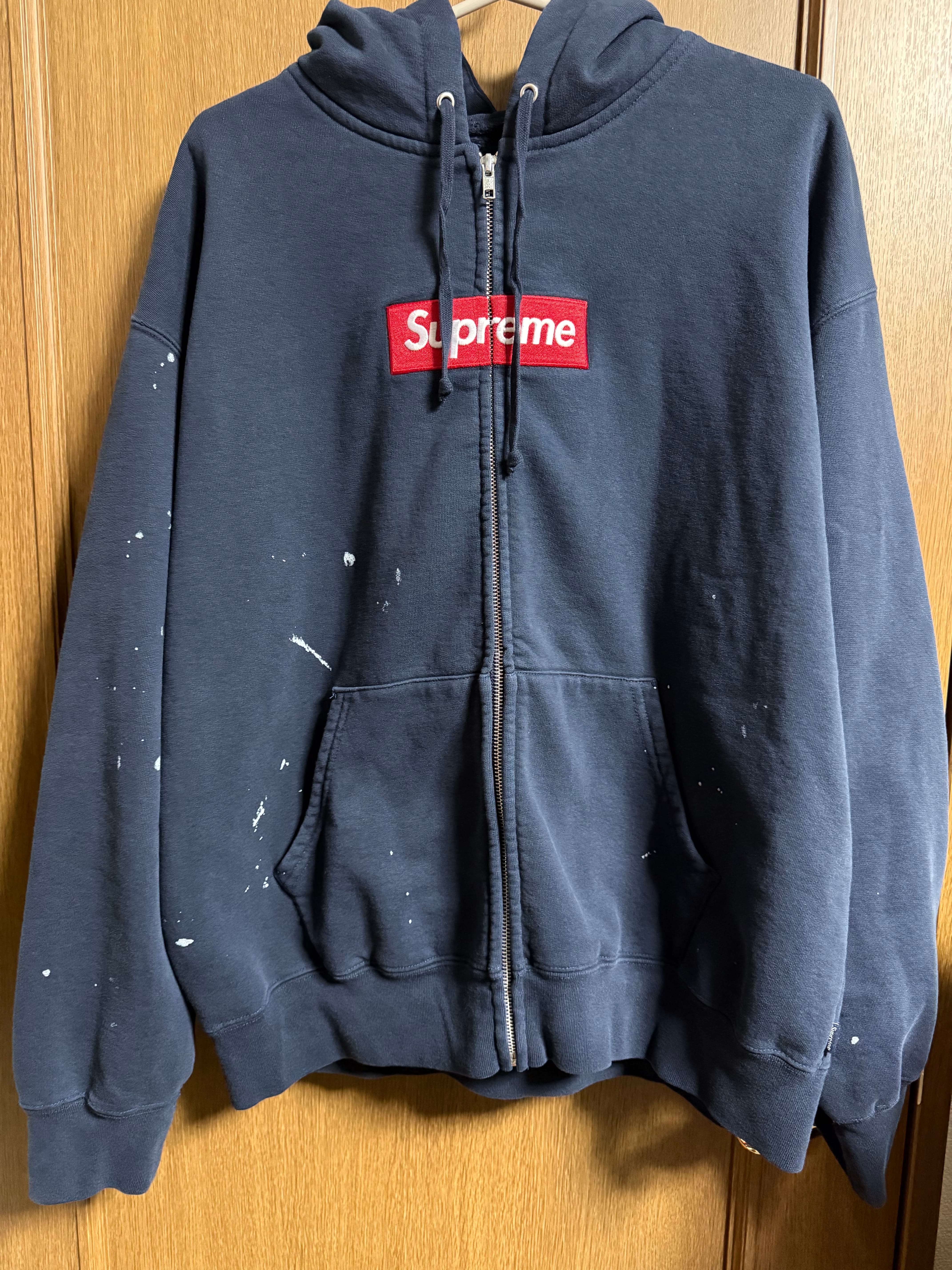 Supreme x MM6 Maison Margiela Box Logo Zip Up Hooded Sweatshirt "Navy"