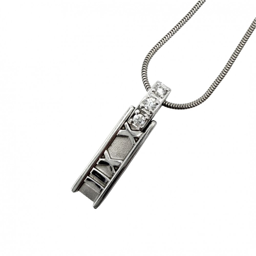 TIFFANY&Co. ティファニー ネックレス アトラスバー ペンダント ジュエリー 18金WG Au750 ジュエリー アクセサリー K18ホワイトゴールド    ダイヤモンド レディース 約7.3g 美品【中古品】