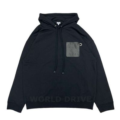 LOEWE Anagram Leather Patch Hoodie In Cotton "Black"