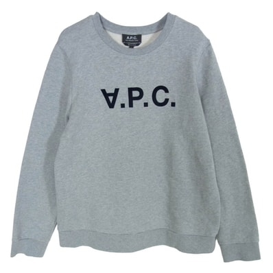 A.P.C. アーペーセー スウェット 反転ロゴ プリント クルーネック スウェット トレーナー グレー系 L【中古】