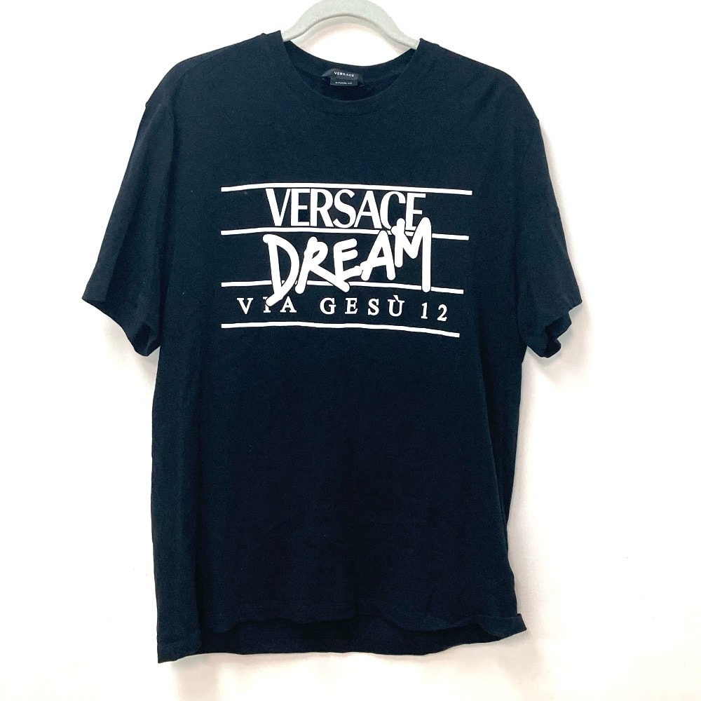 ヴェルサーチ VERSACE DREAMドリーム ロゴ トップス アパレル 半袖Tシャツ コットン ブラック