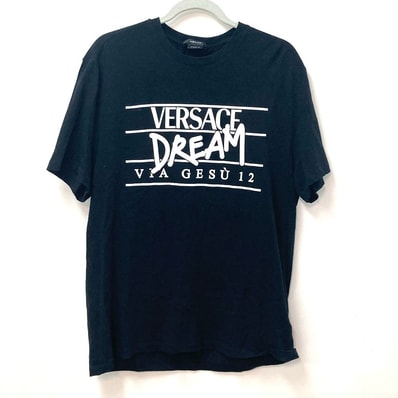 ヴェルサーチ VERSACE DREAMドリーム ロゴ トップス アパレル 半袖Tシャツ コットン ブラック