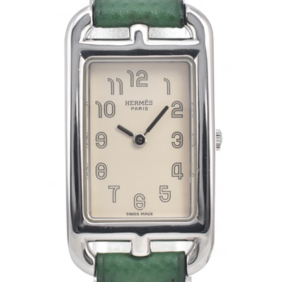 エルメス HERMES ナンタケット SS/レザー シルバー クォーツ レディース 良品 腕時計 E#147150