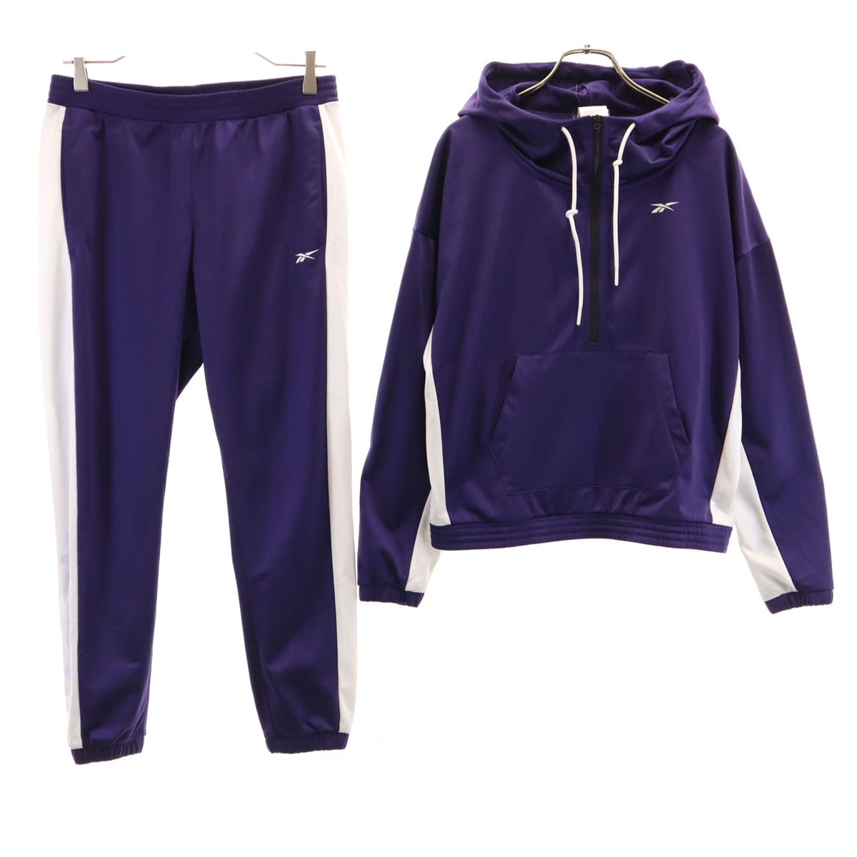 Reebok リーボック 長袖 ハーフジップ パーカー 上下セットアップ L パープル ジャージ プルオーバー