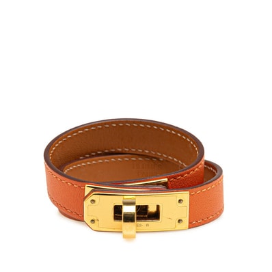 エルメス ケリー ドゥブルトゥール ブレスレット オレンジ ゴールド ヴォースイフト メッキ レディース HERMES 中古