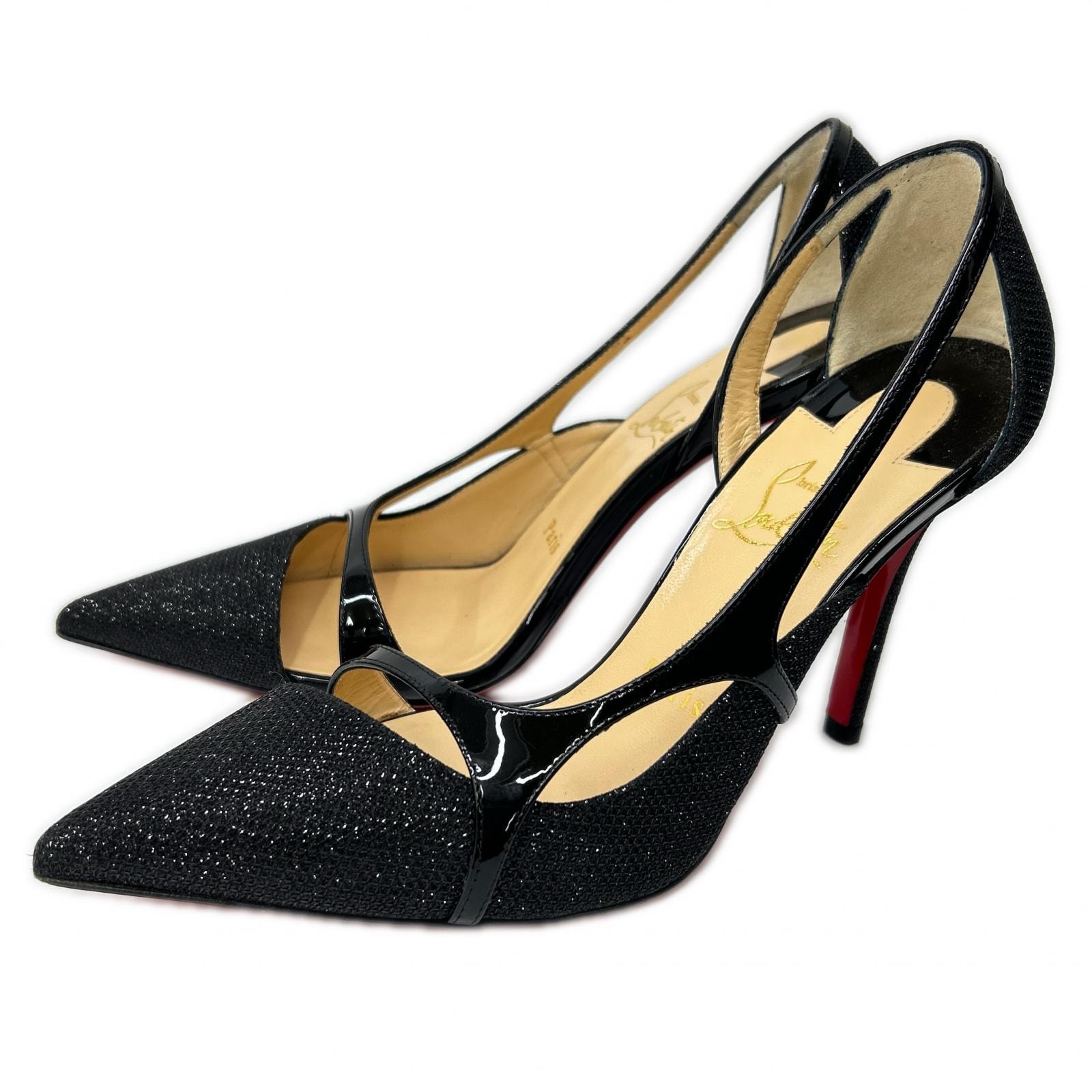 クリスチャンルブタン 【美品】1160333 EDITH 100 グリッター パテント ヒールパンプス 36