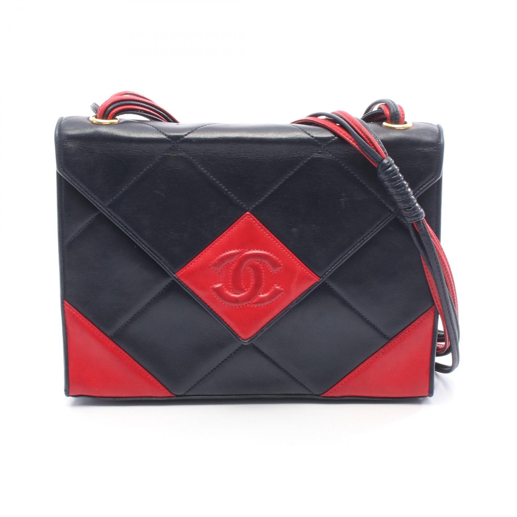シャネル CHANEL ココマーク ショルダーバッグ バッグ レザー レディース ネイビー系 / レッド系 【中古】
