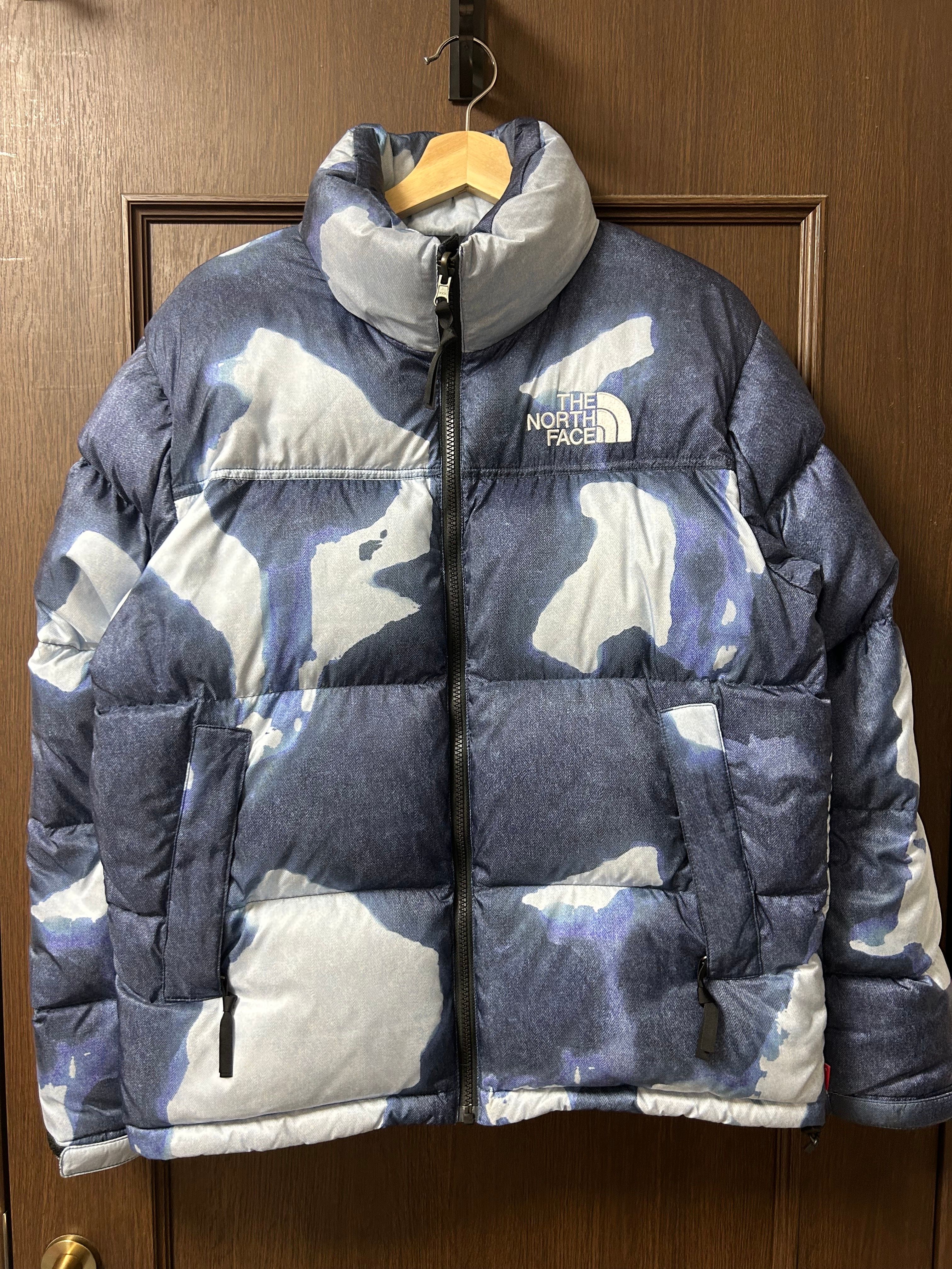 Supreme x The North Face Bleached Denim Print Nuptse Jacket "Indigo"
